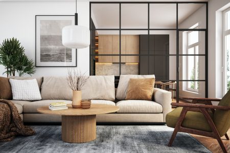 Modern living room interior – 3d render trend design 2022