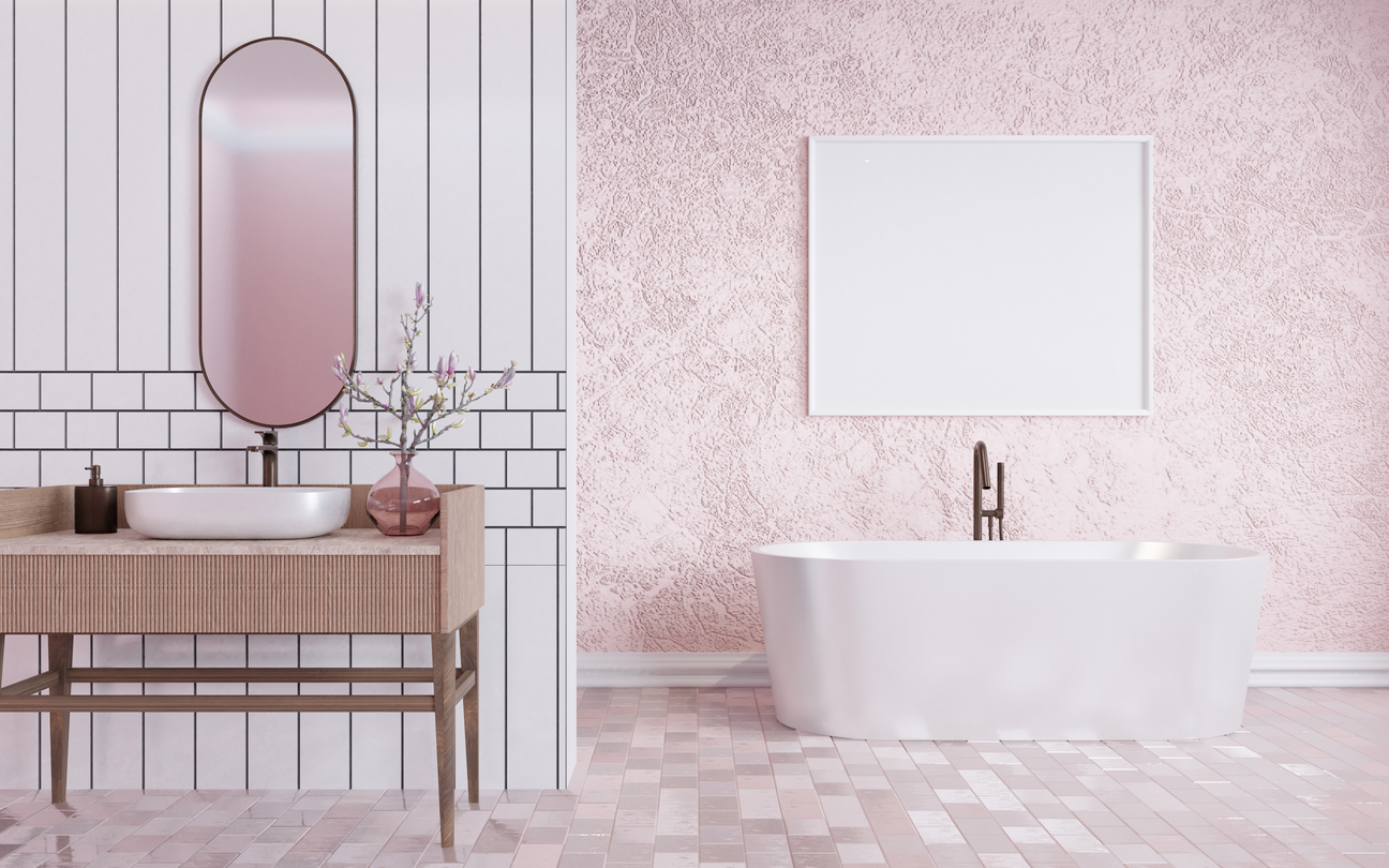 Modern home bathroom interior pink tone